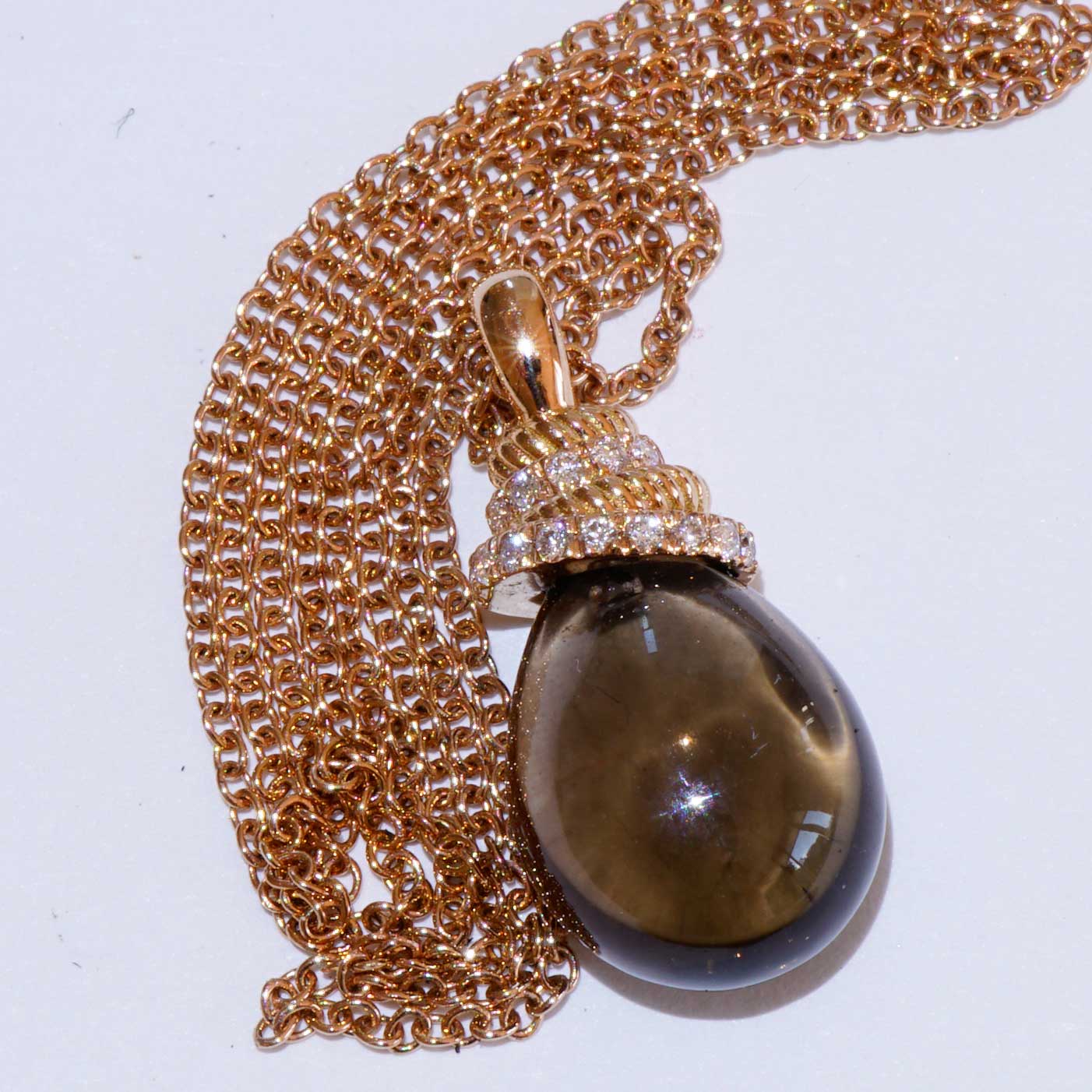 For sailors... Smoky Quartz Brilliant Pendant with Chain 750 Rose Gold... delicate Knot Shape with Drop