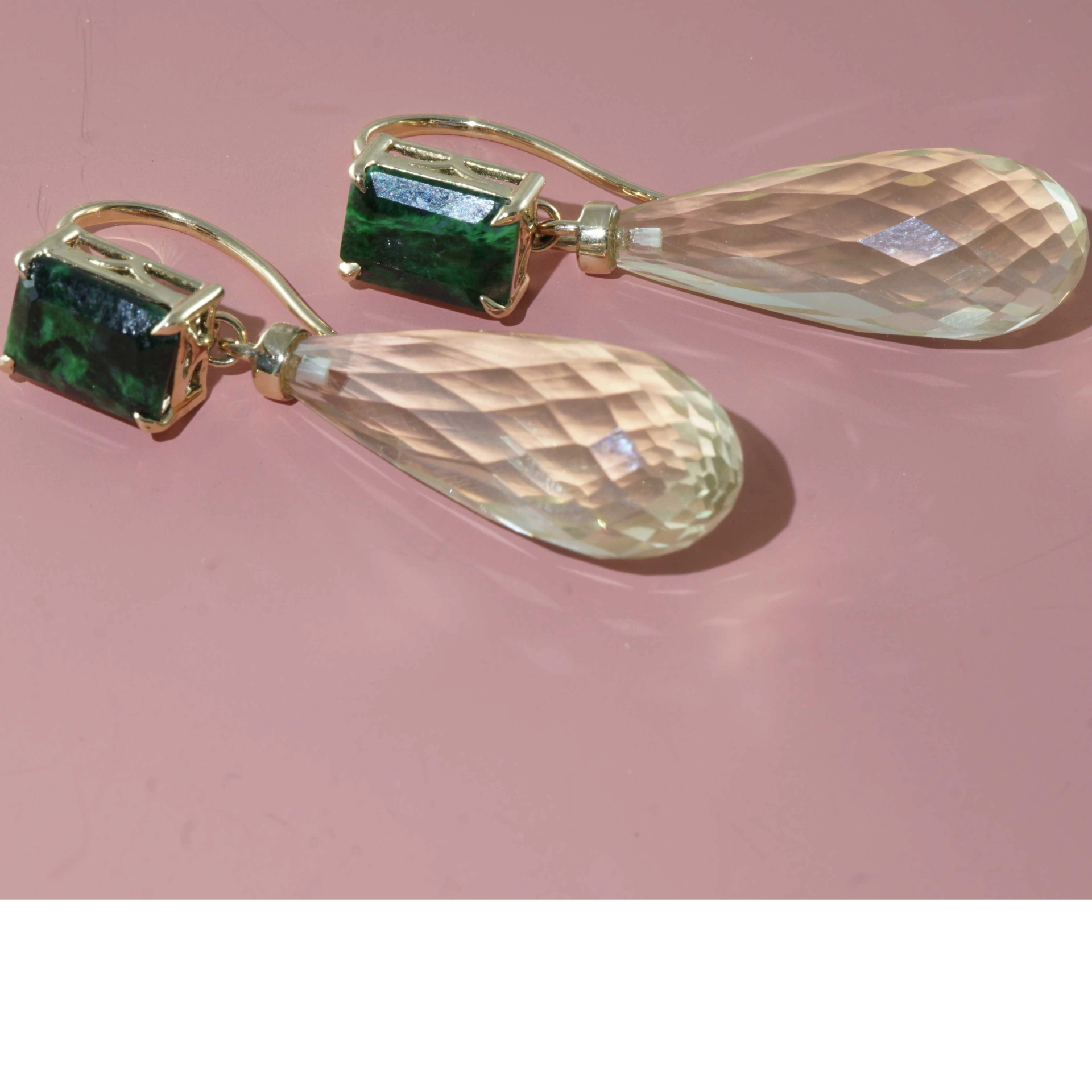 Lemon Citrine Chlormelanite  Earrings 18 kt Yellowgold..green yellow Inspiration