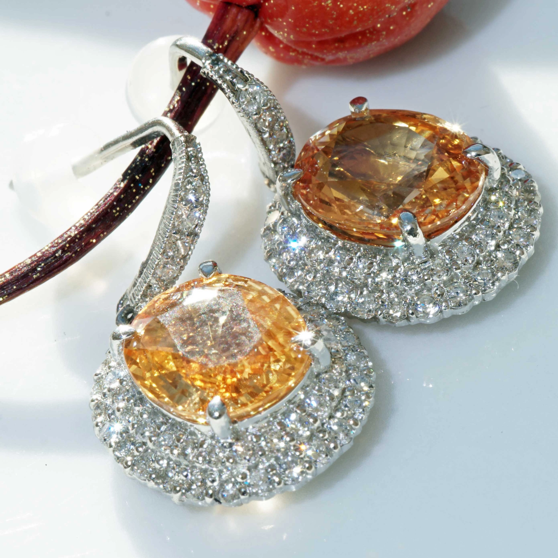 Saphire Brilliant Earrings 900 Platinum orange-pink 7.14 ct......incredible Color