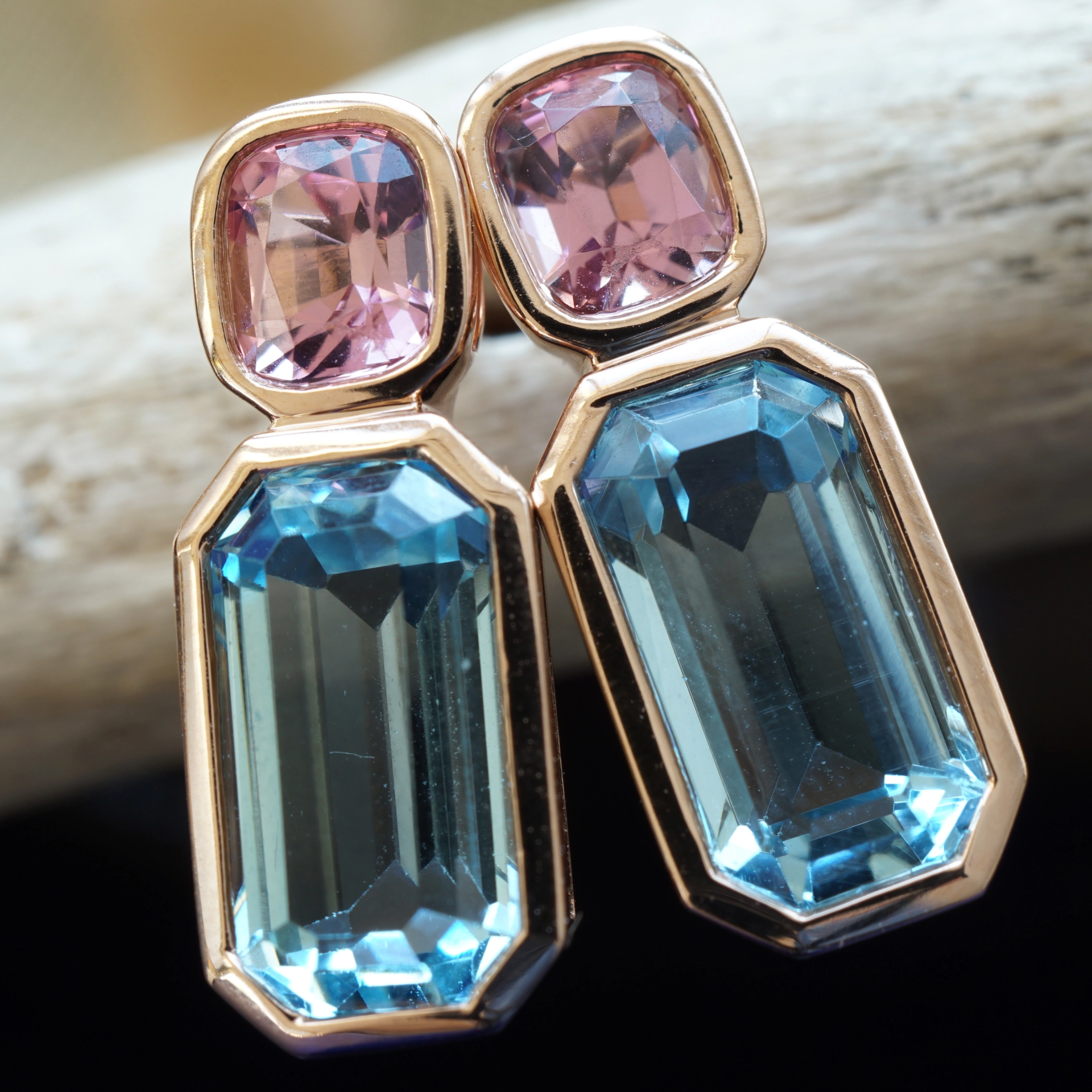 Aquamarine tourmaline ear studs AAA+ 750 rose gold ...beautyful life