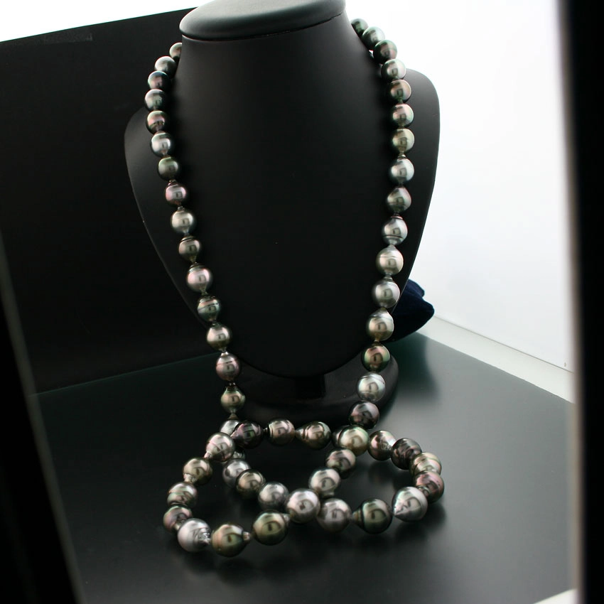 Opera-Tahiti-Zuchtperl-Kette, 12-11 mm Perlen, ca. 92 cm lang, barock, intensiver Lüster