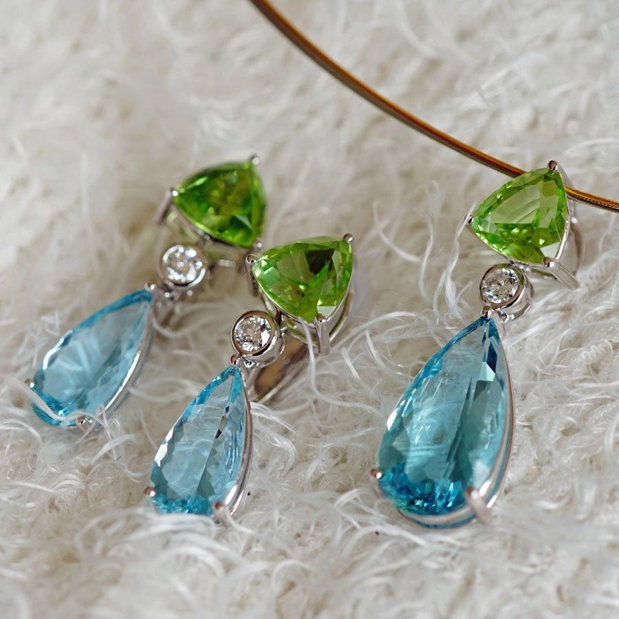Mint Peridot Aquamarine Brilliant Pendant AAA+ Top Quality Madagascar 750 White Gold