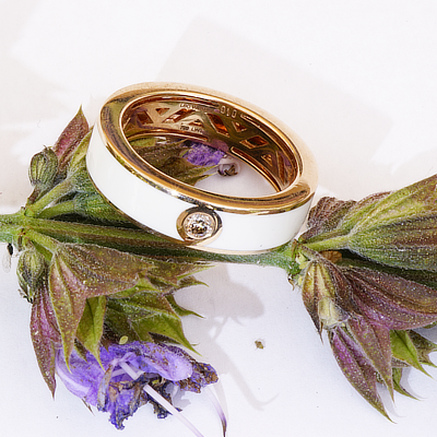 Leo Wittwer Enamel Ring 750 Rose Gold 0.10 ct 10 Grams Heavy Cold Enamel UNISEX