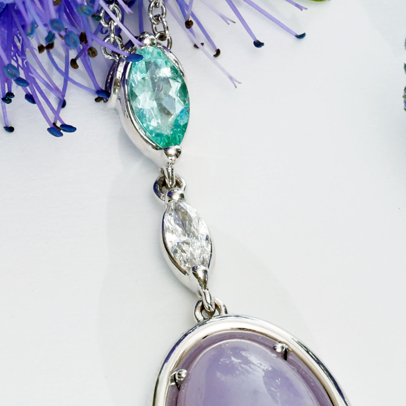 Paraiba Tourmaline Jade Brilliant Necklace 5 ct 0.27 ct 0.11 lavender combined with swimming poolteal... Exciting