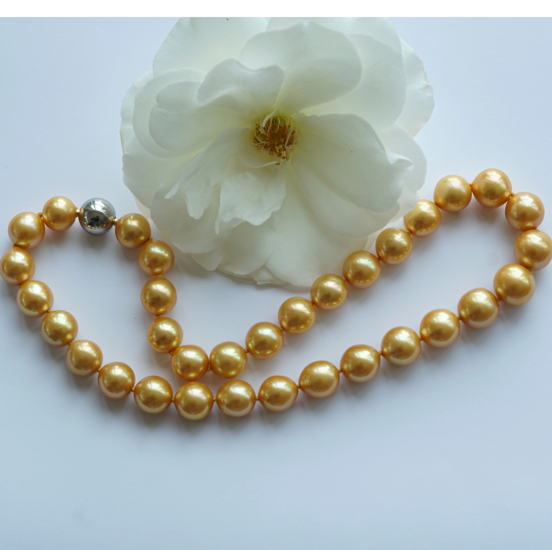 Zuchtperl Sautoir Kette Gold 11,5-13,5 mm D. rund toller Lüster 90 cm und 44,5 cm