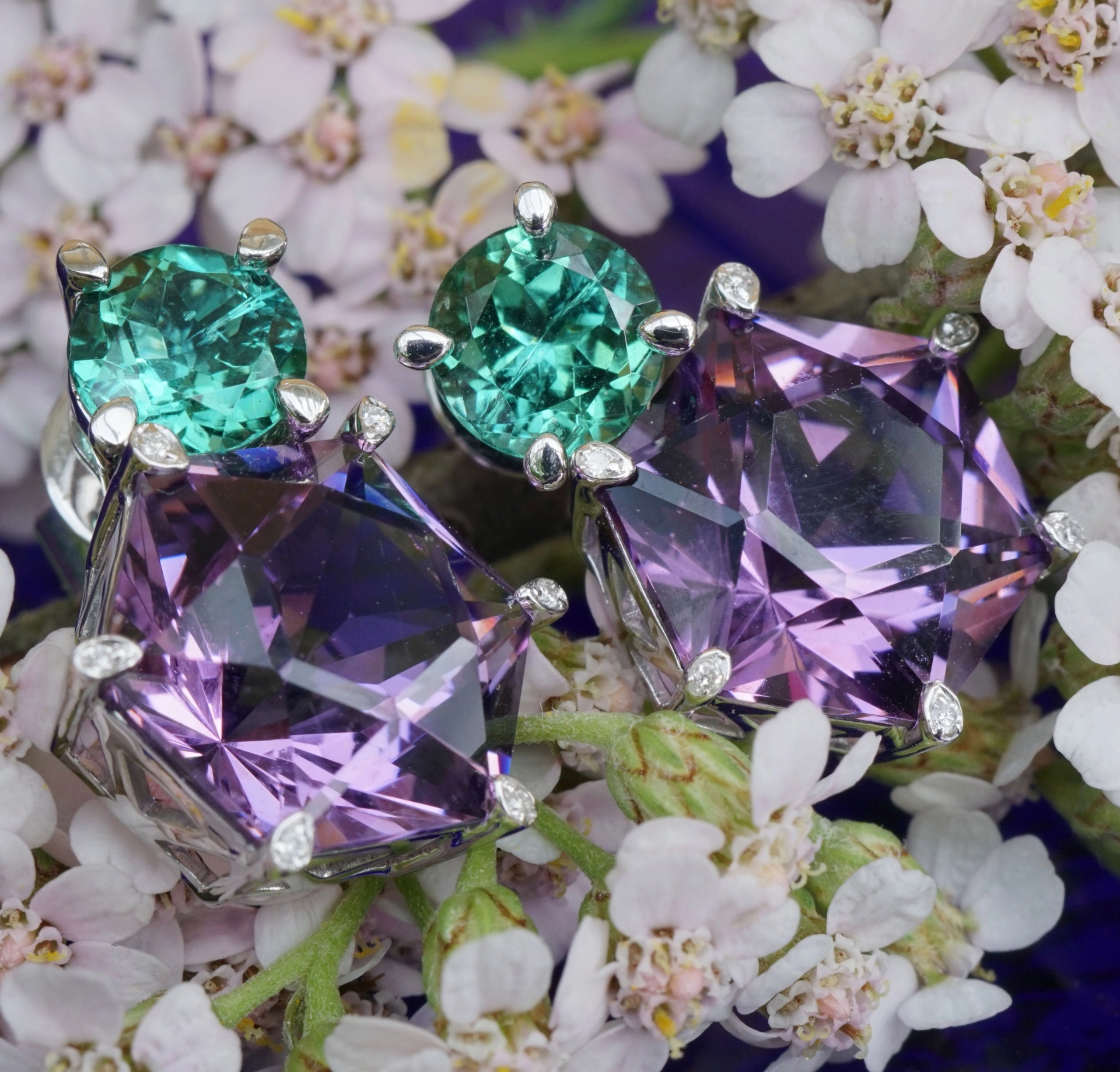 Amethyst Turmalin Ohrstecker 750er Gold 10 CARAT HÖCHSTE SCHLIFFGÜTE