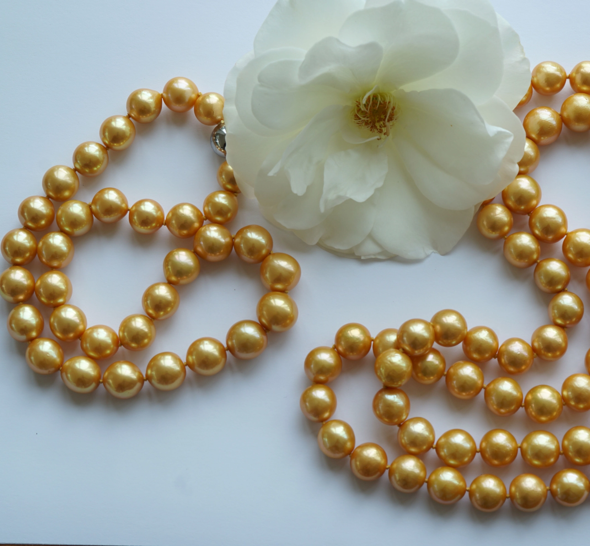 Zuchtperl Sautoir Kette Gold 11,5-13,5 mm D. rund toller Lüster 90 cm und 44,5 cm