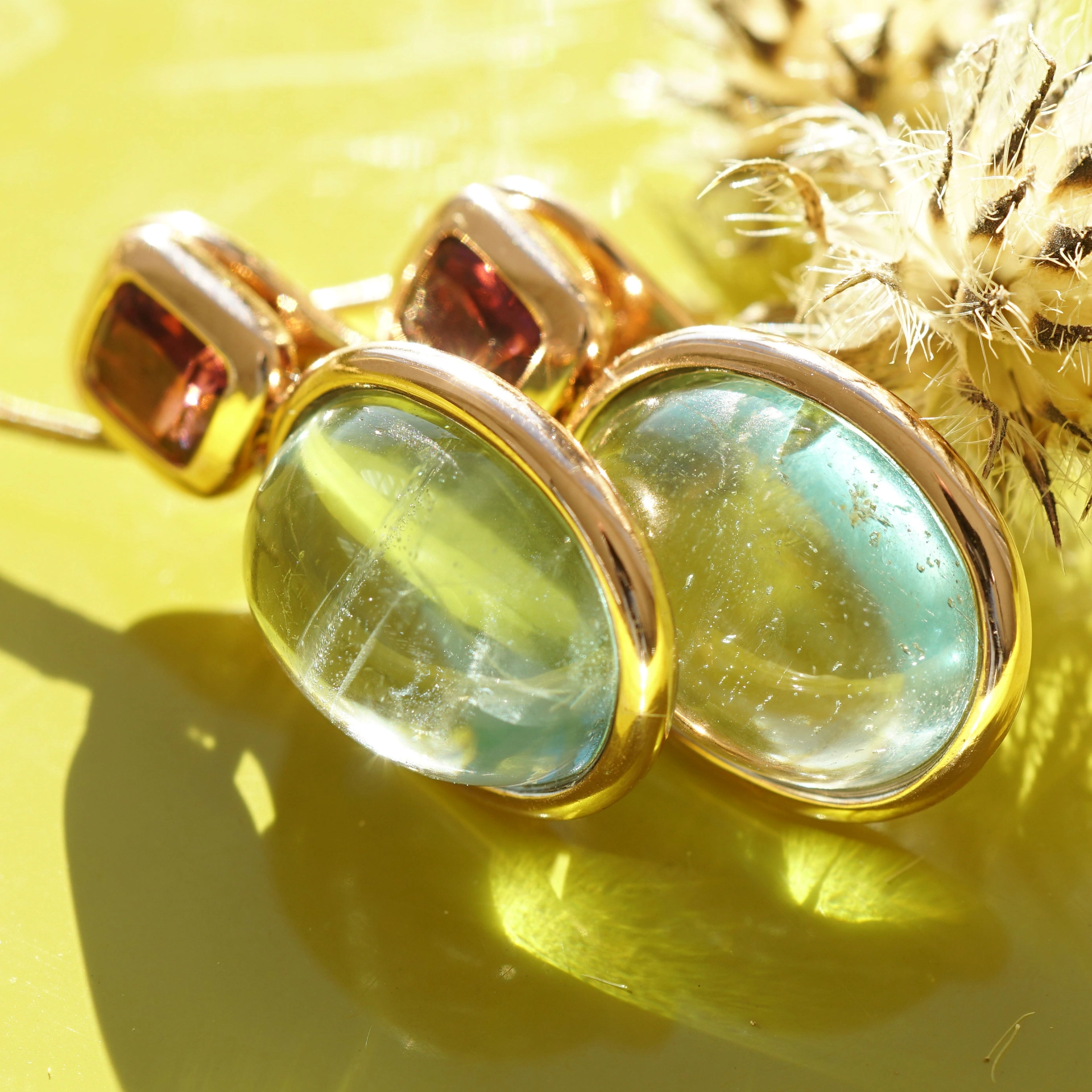 Aquamarine Tourmaline Ear Studs 18 kt Rose Gold....hey Maria Callas
