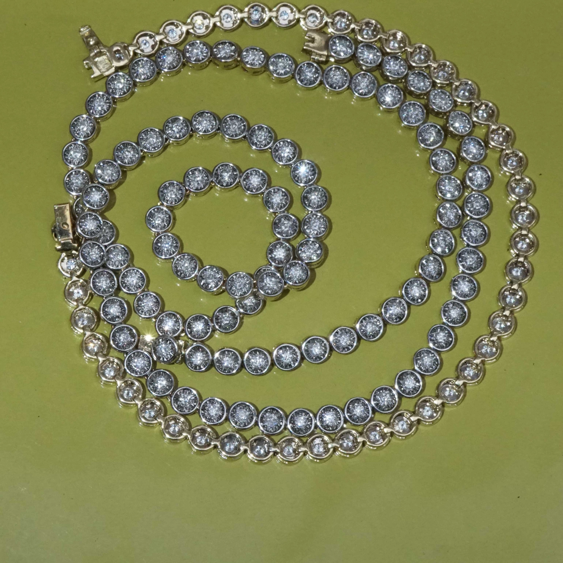 Tennis Necklace and Bracelet 18 kt Yellow Gold 2.60 ct Great Lenght of 60 cm