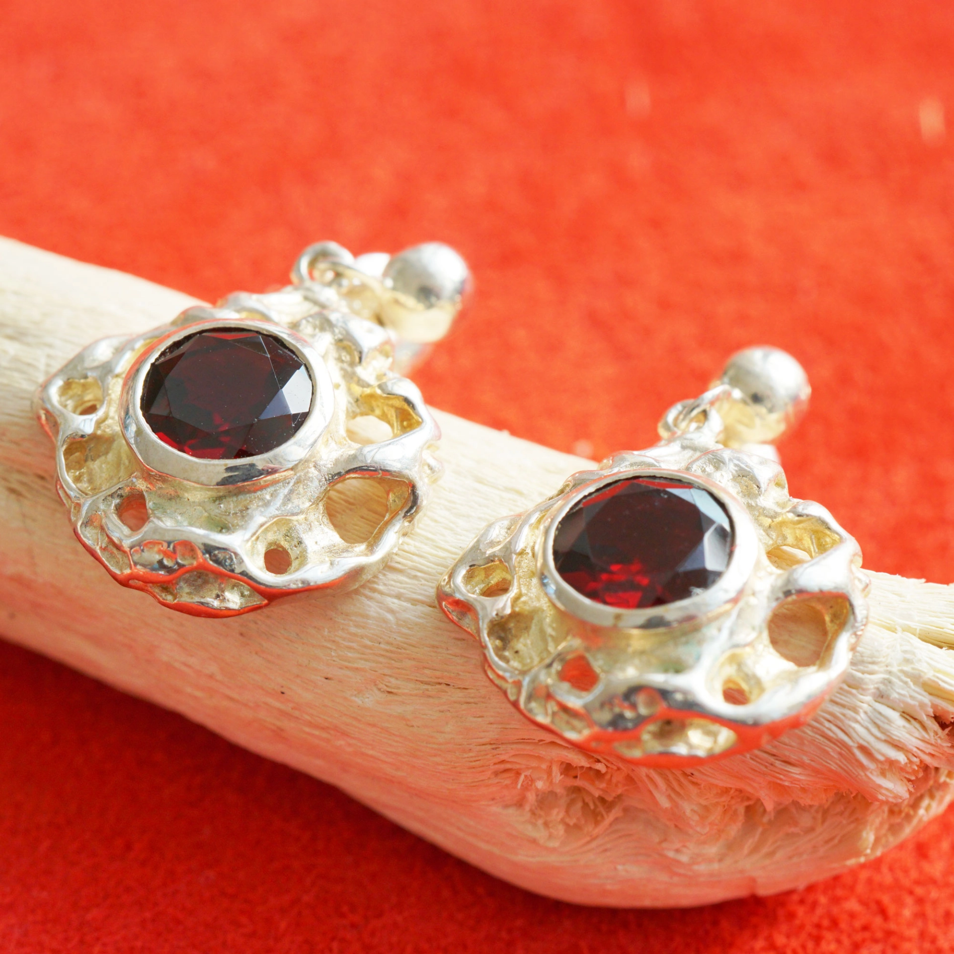 Granat Rochenleder Set in 925er Silber Ring und  Armreif Handarbeit massiv