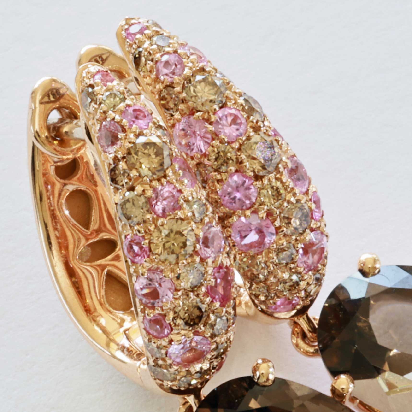 Sapphire Smoky Quartz Brilliant Earrings 750 Rose Gold... noble combination.. Pink and Mocha 6 ct 0.51 ct