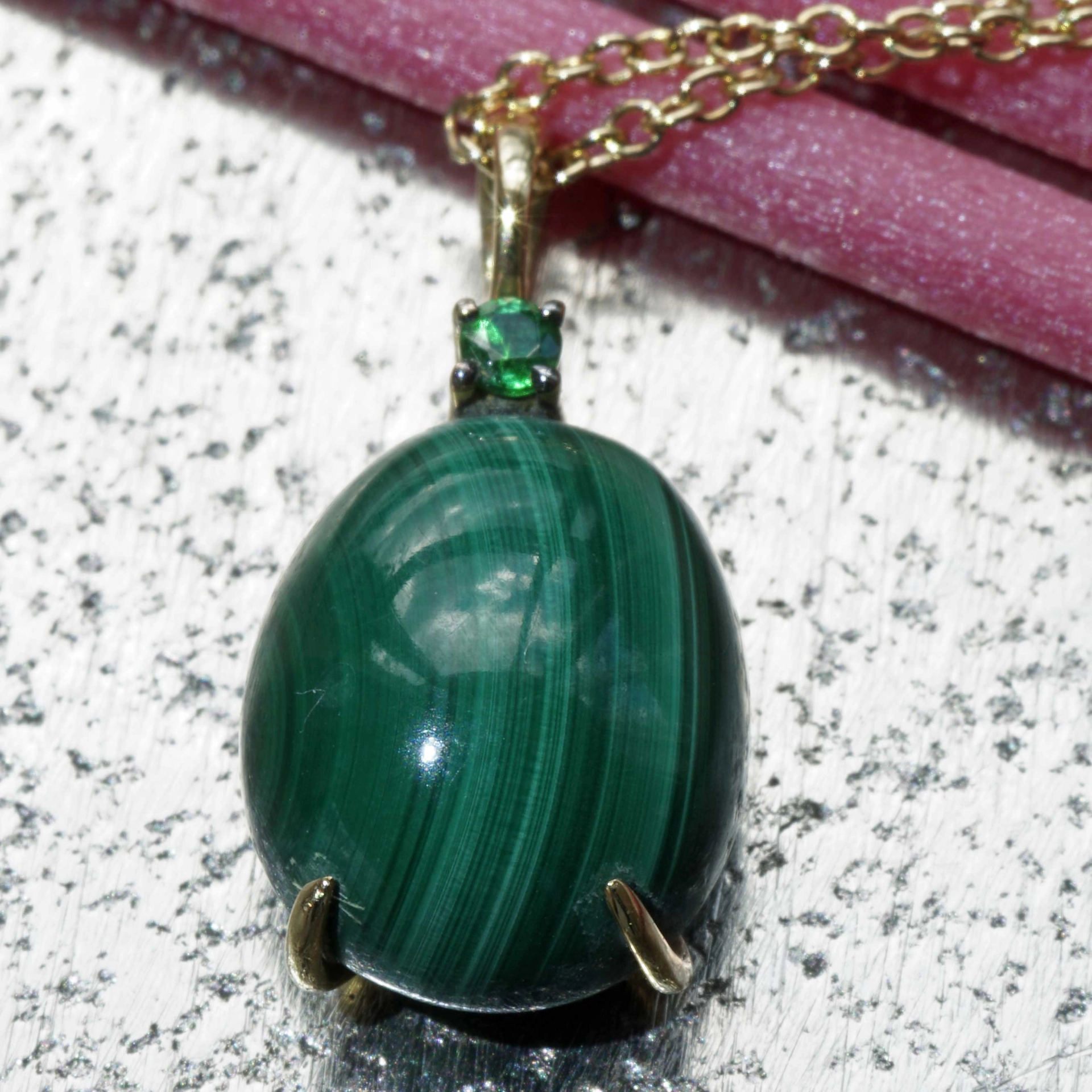 Drop Pendant...soo sweet...with Malachite  and tsavorithe...made in Italy