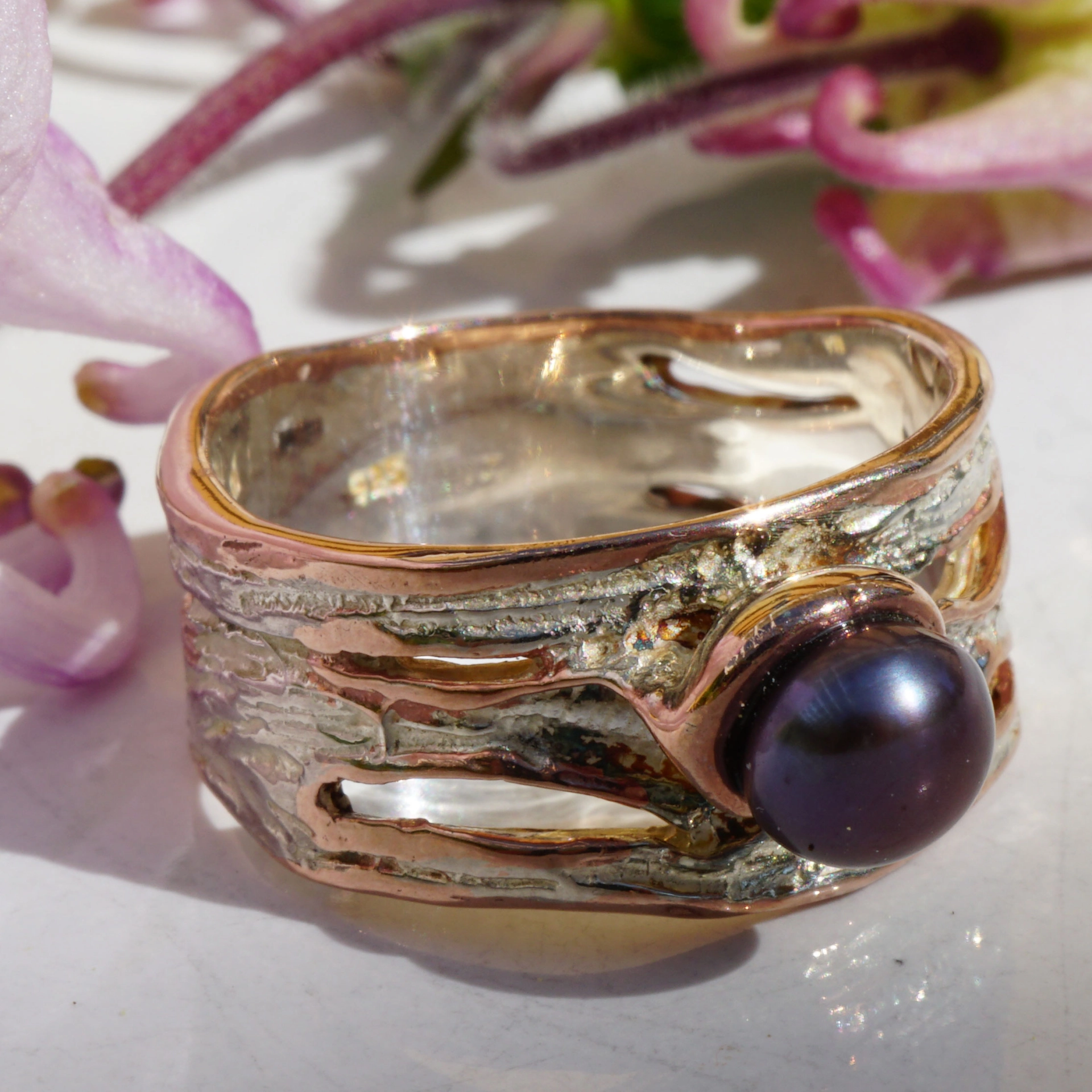 Pearl Ring...Silver...rough Sea...handcrafted
