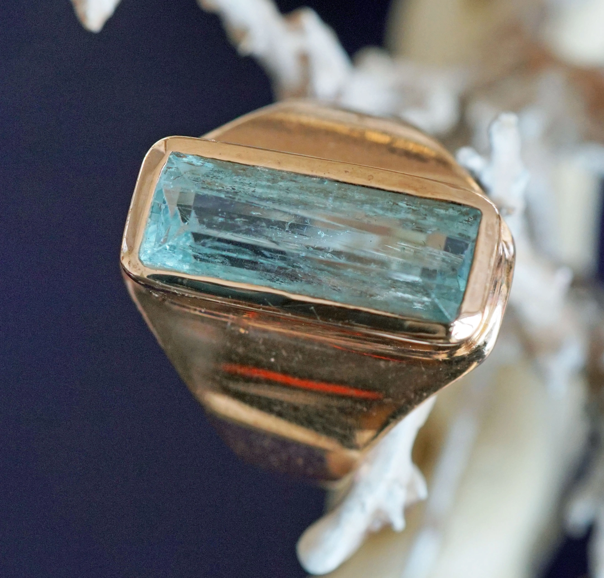 AQUAMARIN Ring Silber rosevergoldet 20 x 9 mm Handarbeit tolle intensive Farbqualität