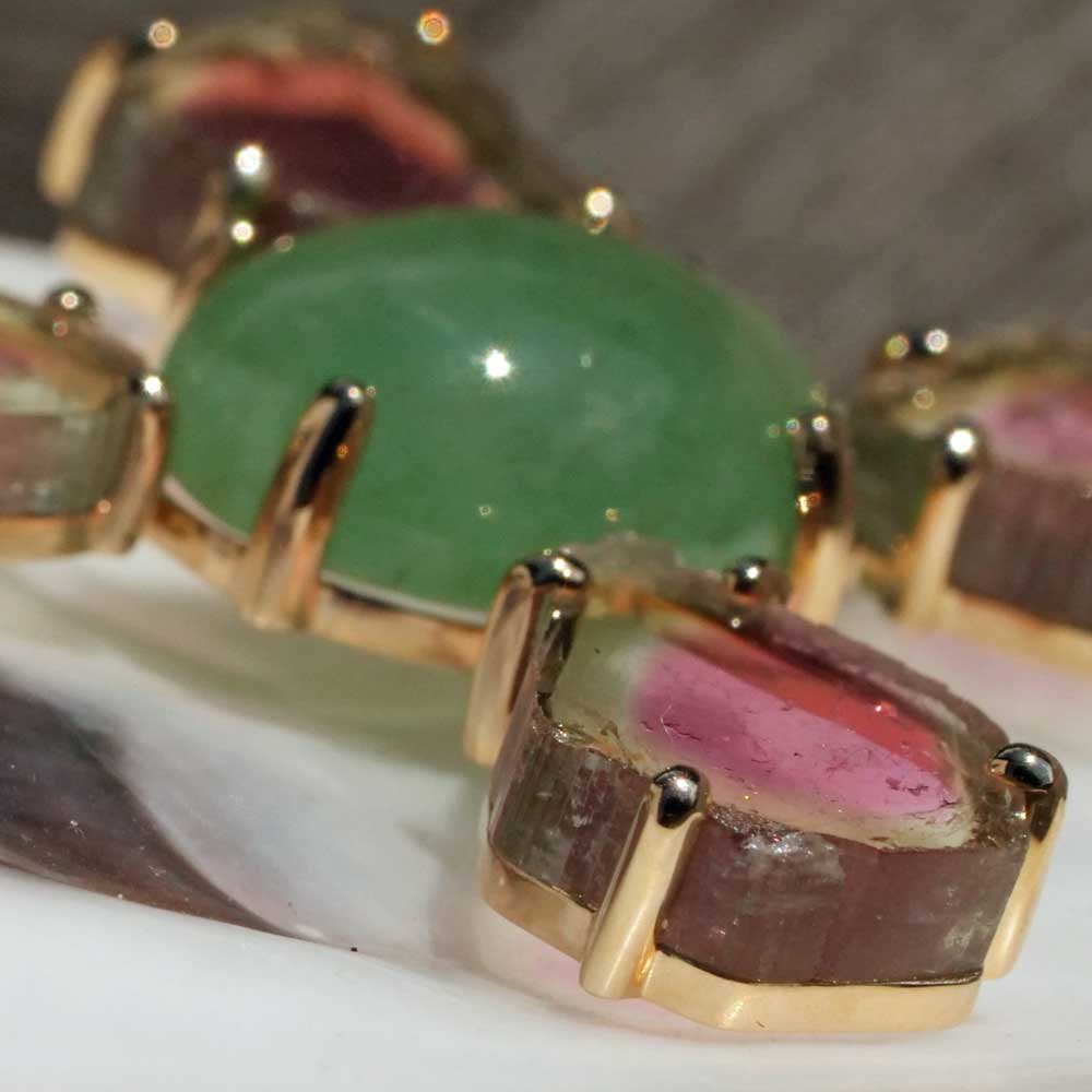 Pendant Cross Watermelons Tourmaline Jade 585 Yellow Gold 10.20 ct 15.29 ct with Short Report