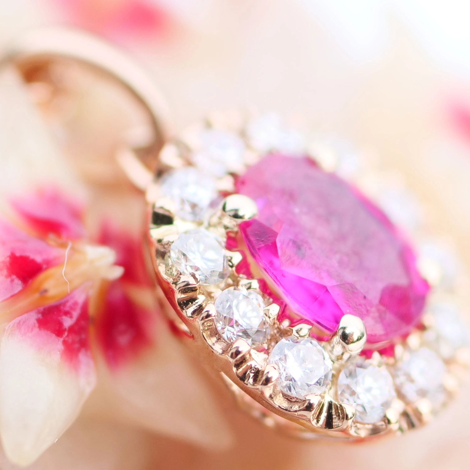 Ruby Diamond Pendant with Chain 18 kt Rose Gold.....the sweetest forever