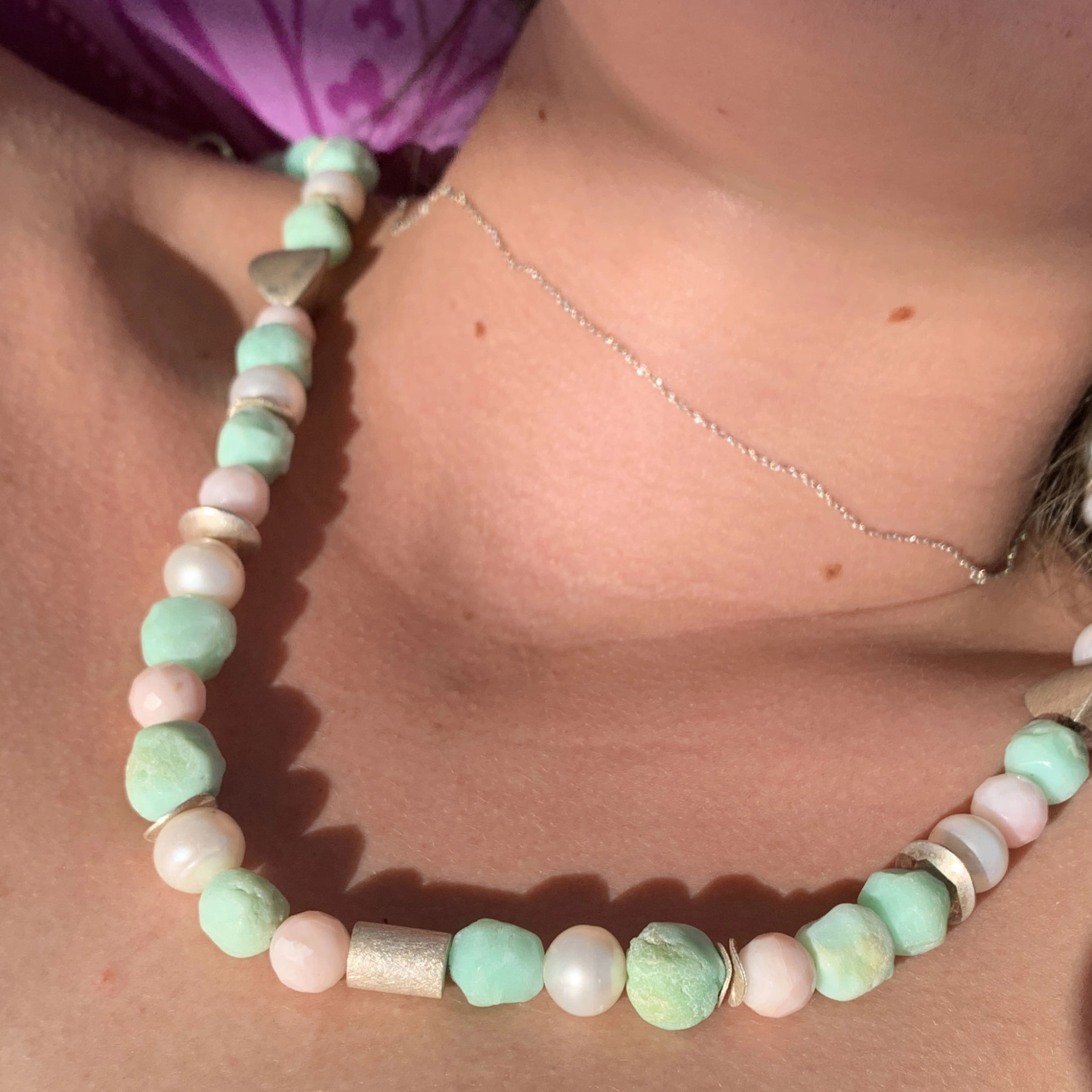 Chrysoprase Andenopal Pearl Silver Chain....only for you