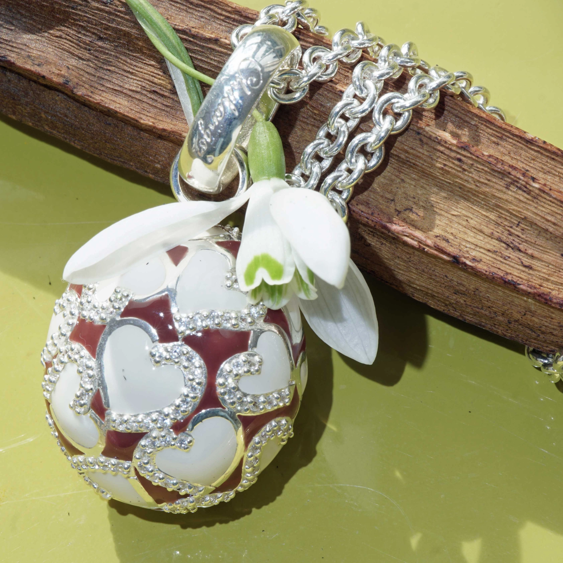 Chilango Pendant Faberge Style Heart red-brown 925 Silver Enamel