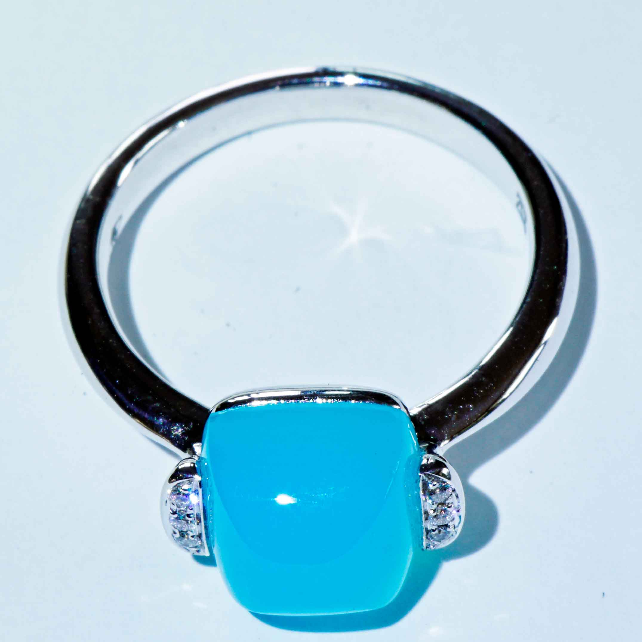 Paraiba Agate Brilliant Ring 750 White Gold Sweety Combination Ring Simply Casual