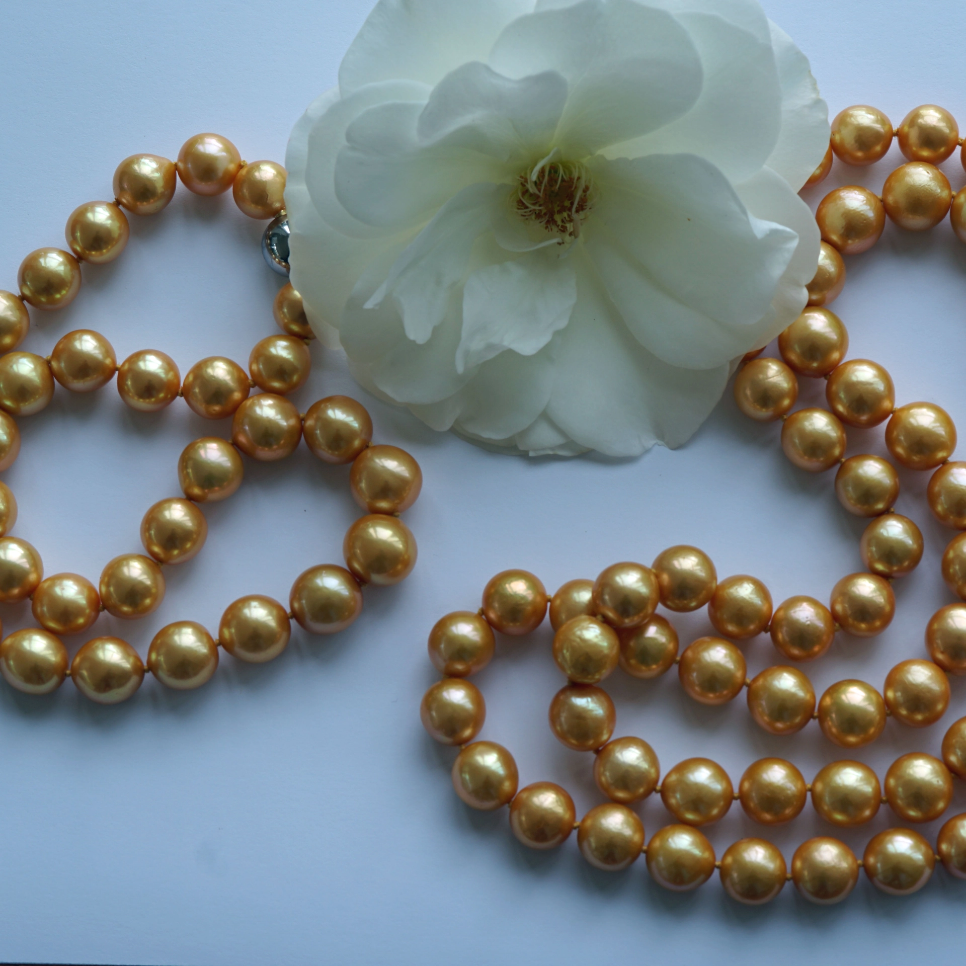Zuchtperl Sautoir Kette Gold 11,5-13,5 mm D. rund toller Lüster 90 cm und 44,5 cm