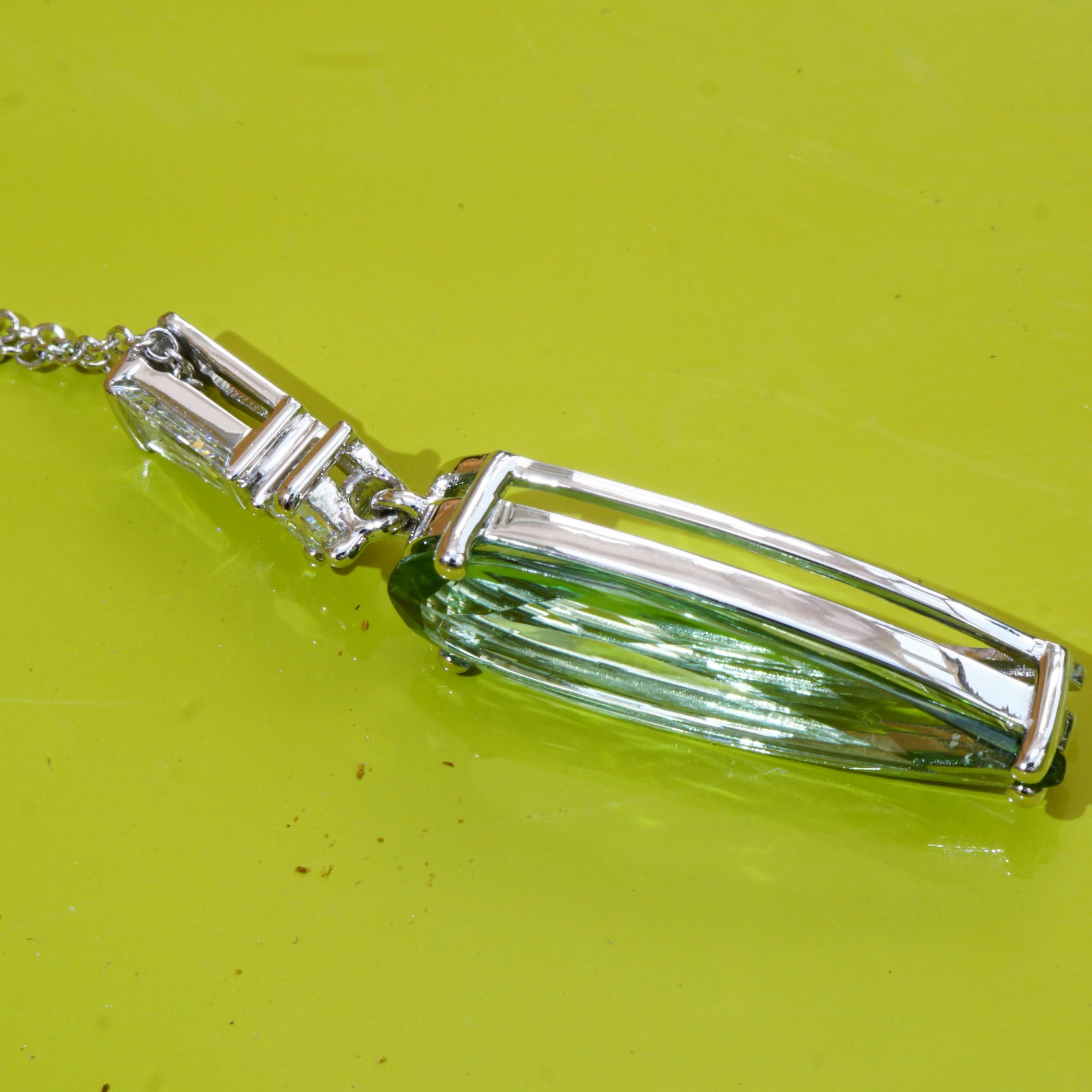 Tourmaline Seamfoam Green Diamond Necklace Rare Mint Color 18 kt White Gold