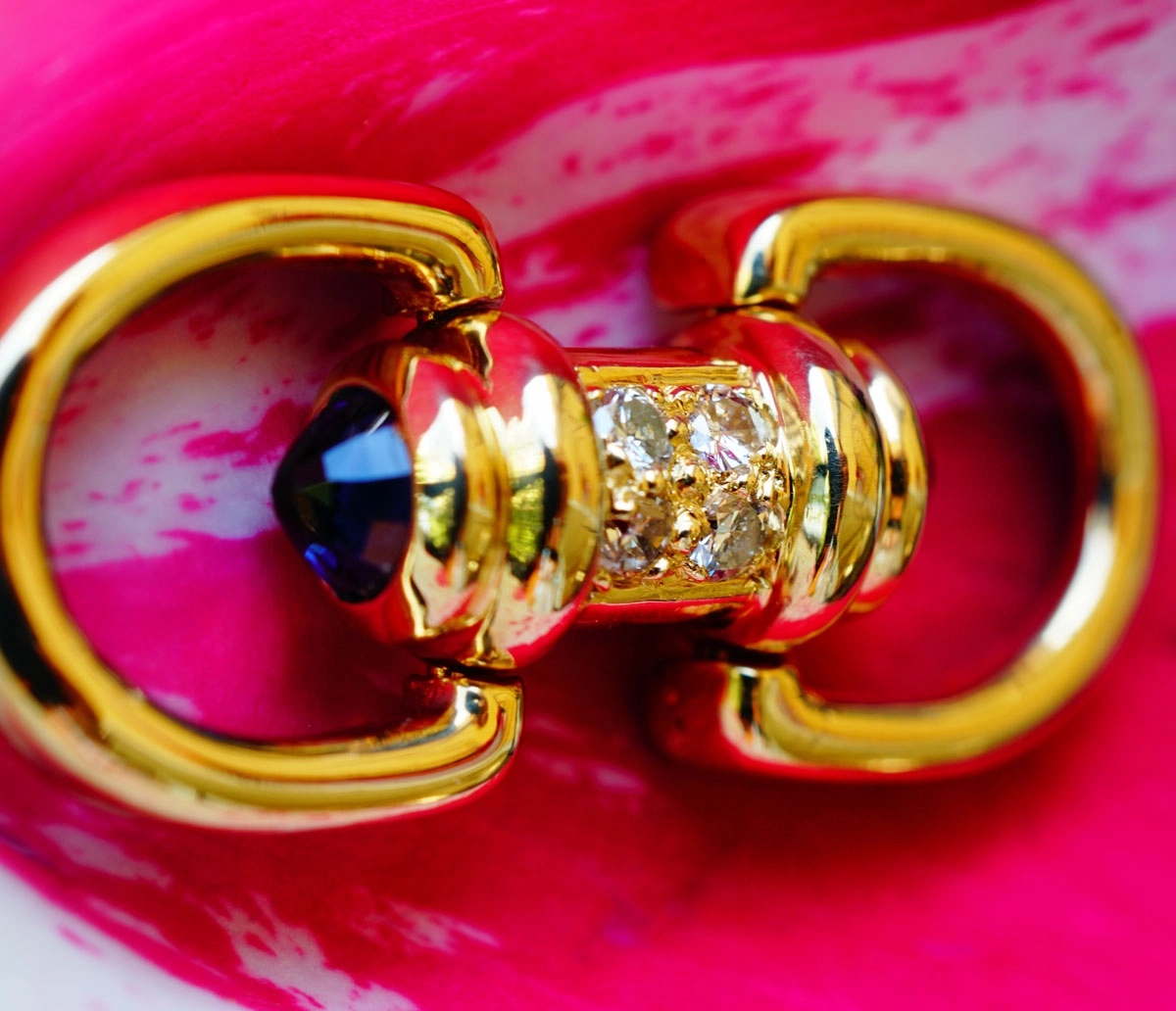 Saphir Brillant Anhänger mit Kette in 750er Gelbgold
