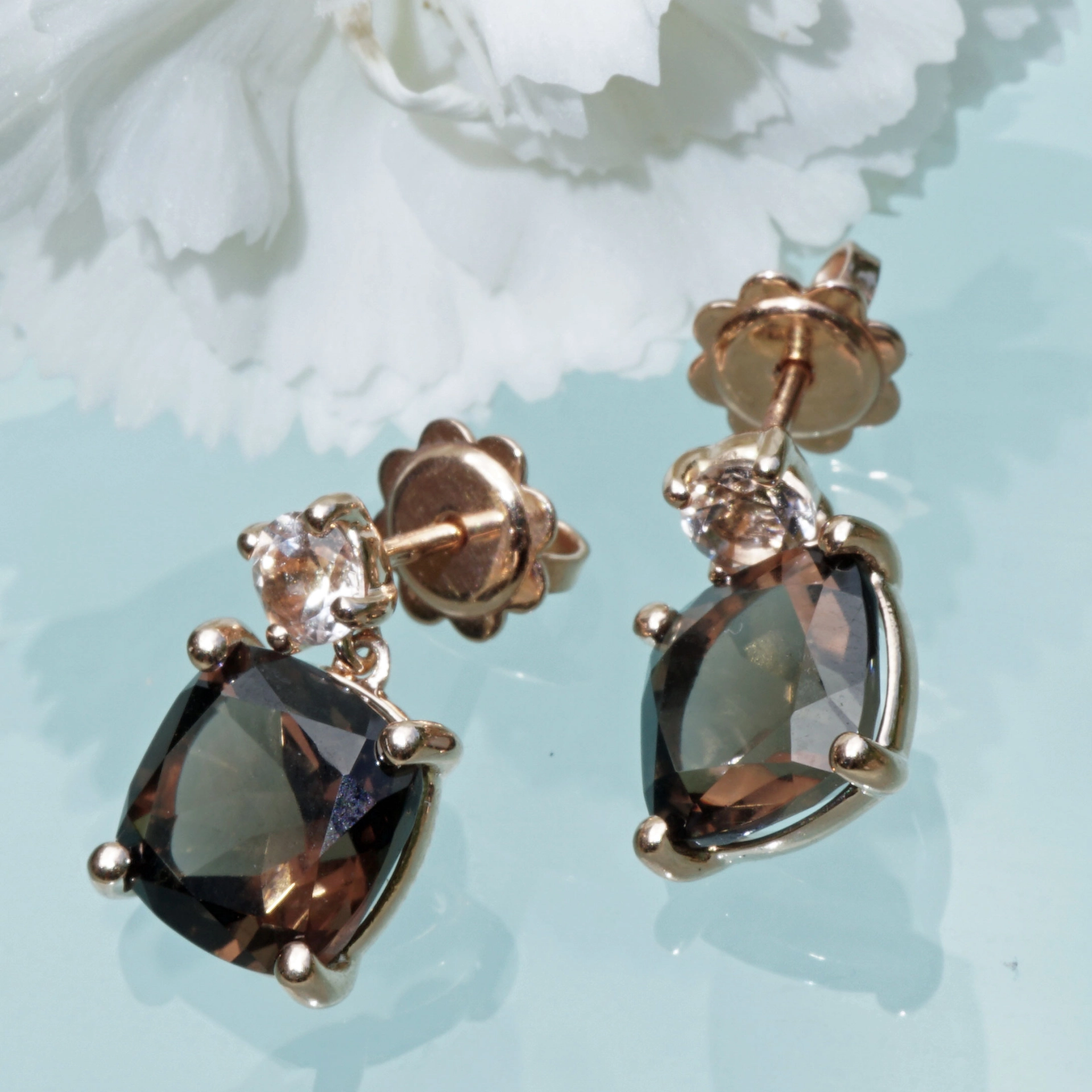 Brown Smokeyquartz and Morganite....ideal Kombination with Rosegold