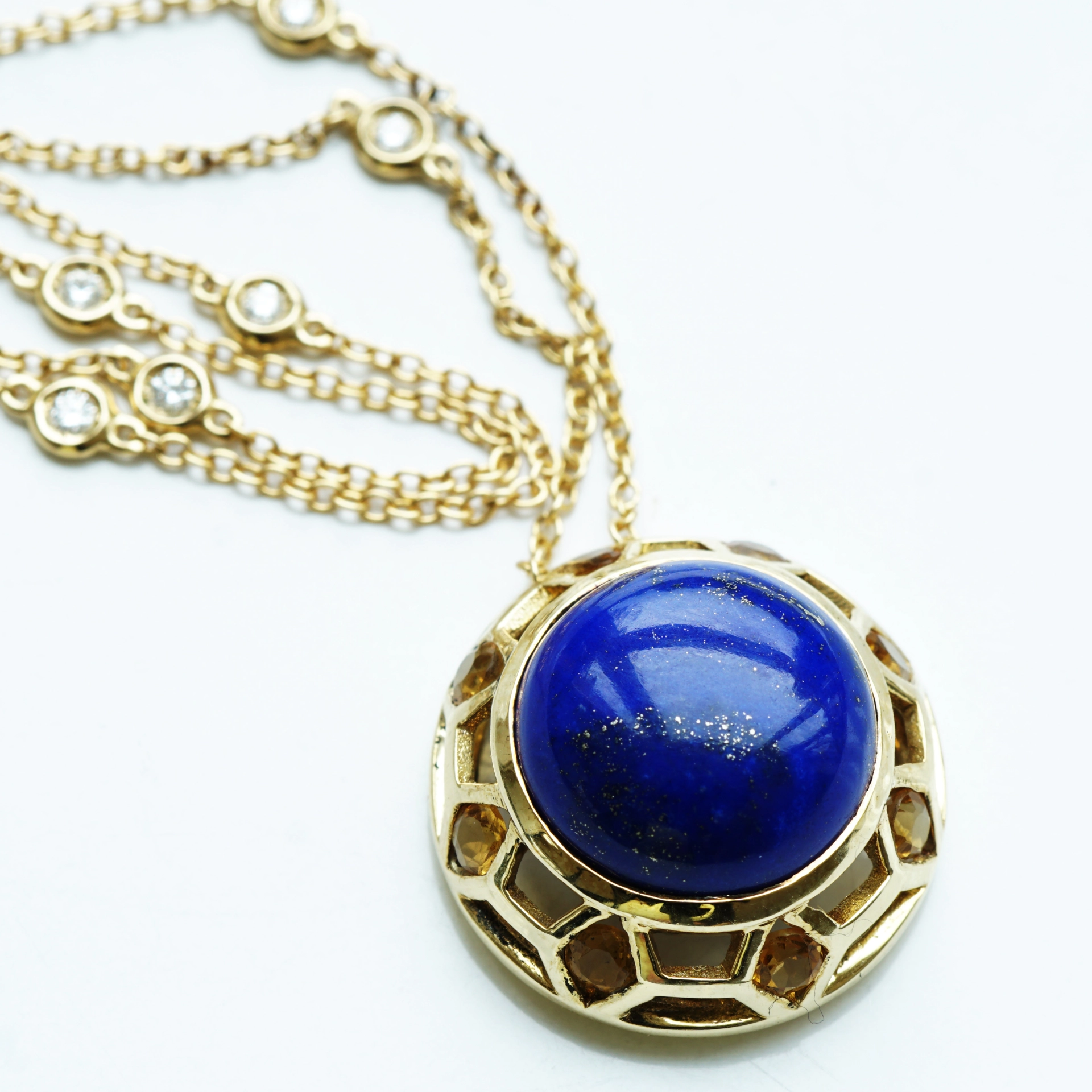 Citrine Lapis Lazuli Necklace with Diamonds....fashionabe Style