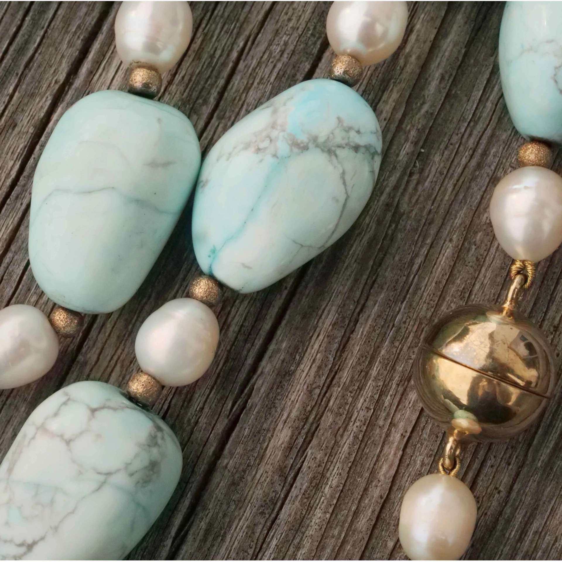 Baroque Howlite Pearl Necklace in a turquoise-like color Summer Jewelry