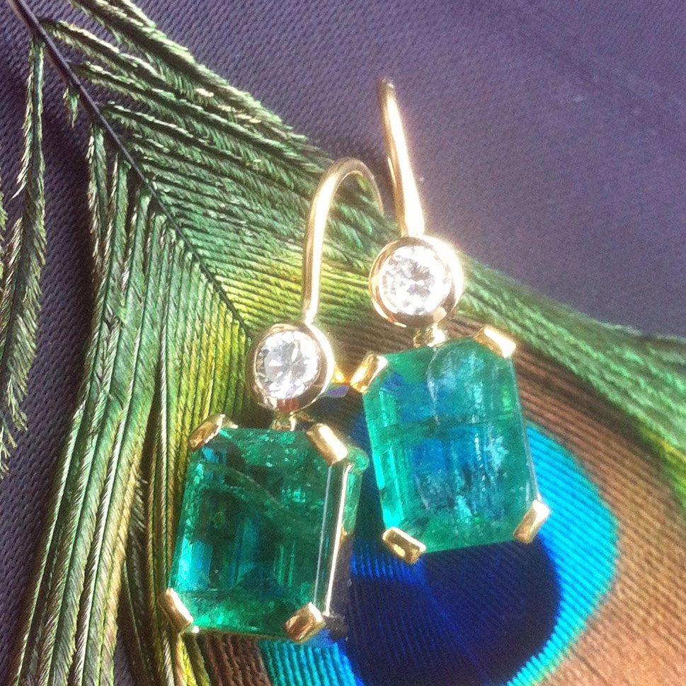 Smaragd Brillant Ohrhänger 750er Gelbgold 4.15 ct Smaragde Kolumbien