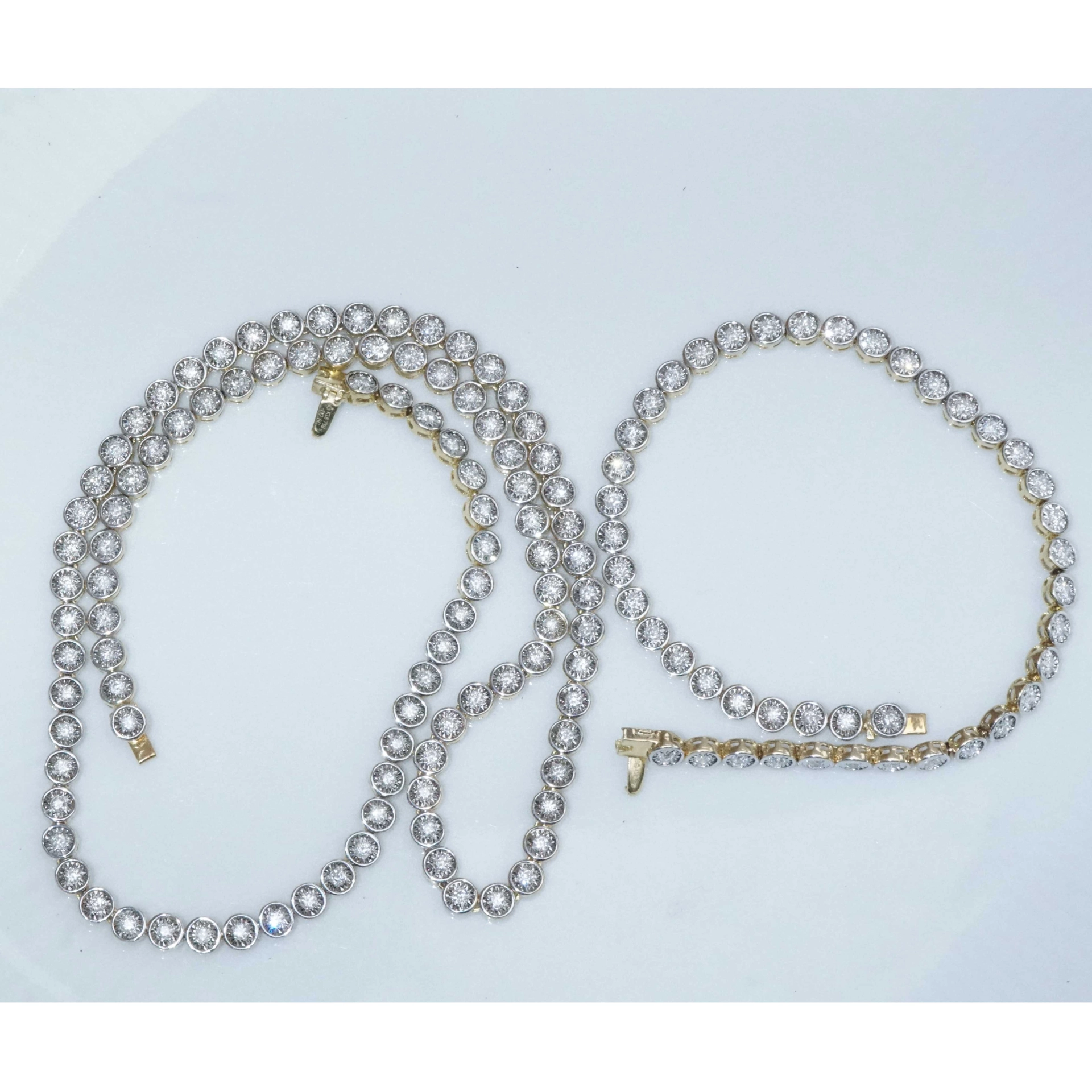 Tennis Necklace and Bracelet 18 kt Yellow Gold 2.60 ct Great Lenght of 60 cm