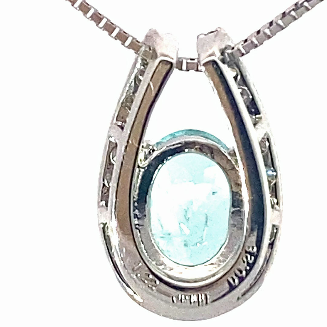 Paraiba Tourmaline Pendant in 900 Platinum with Chain 1.22 ct 0.28 ct Luminous Swimming Pool Turquoise Blue