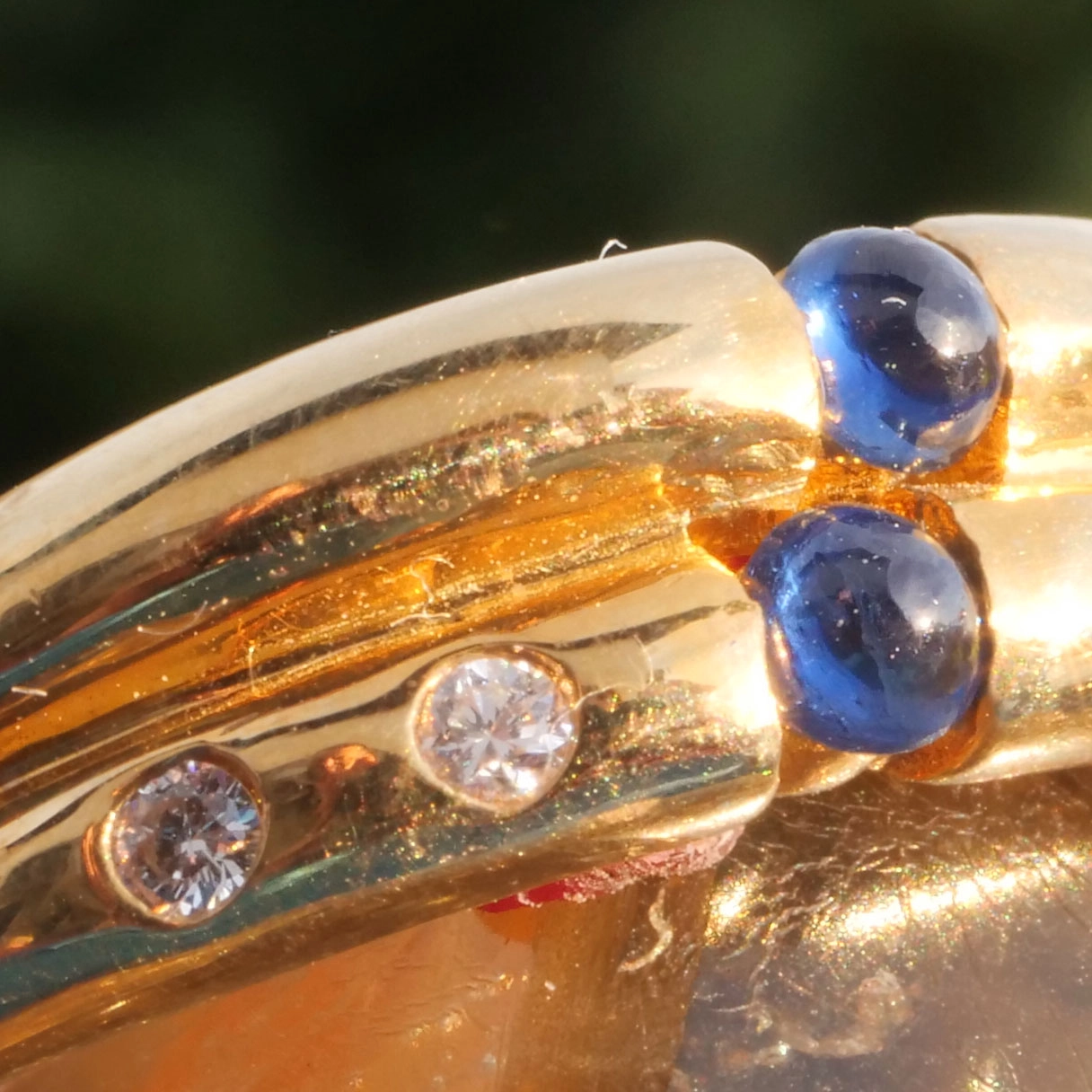 Saphire Brilliant Ring 18 kt Yellow Gold great double-row design