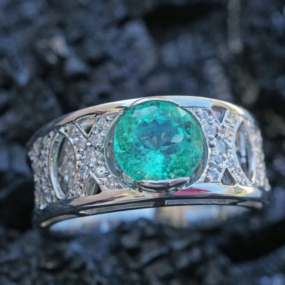 Smaragd Brillant Ring 900er Platin 1.16 ct 0.43 ct