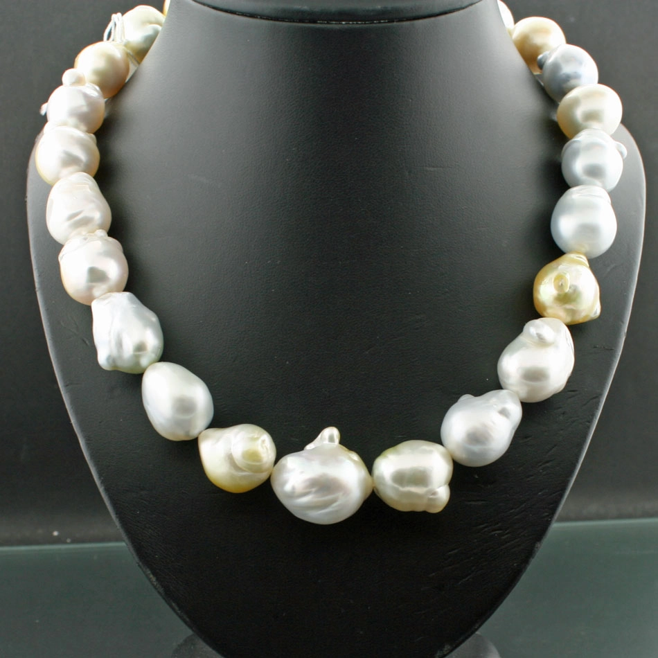 Barockes Südsee Zuchtperl Collier 47 cm weiß gold natur 16,9 - 14 mm Lüster AAA+