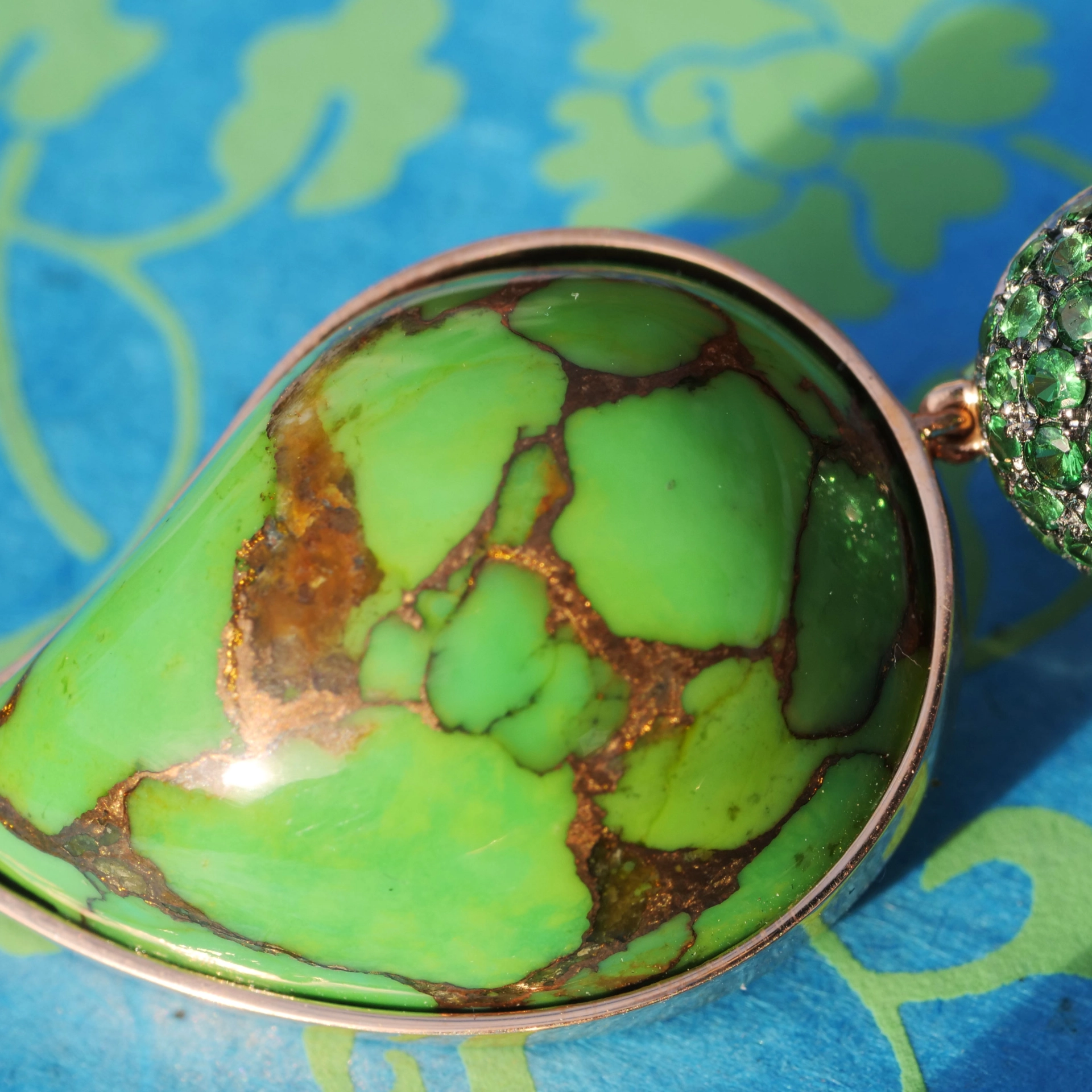 Cooper Turquoise Tsavorith Earring 18 kt Rosegold...Paradies Colors