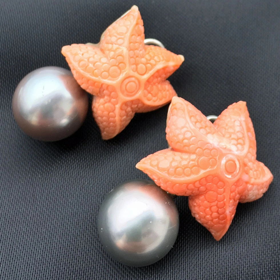 Ohrschmuck-Tahiti-Zuchtperlen-Koralle-Silber/Weißgold