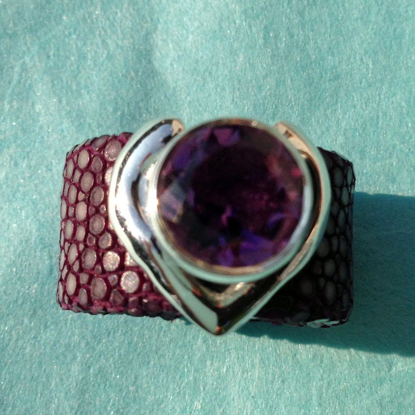 Amethyst Rochenleder Armreif 925erSilber rosegold plated 20 mm breit