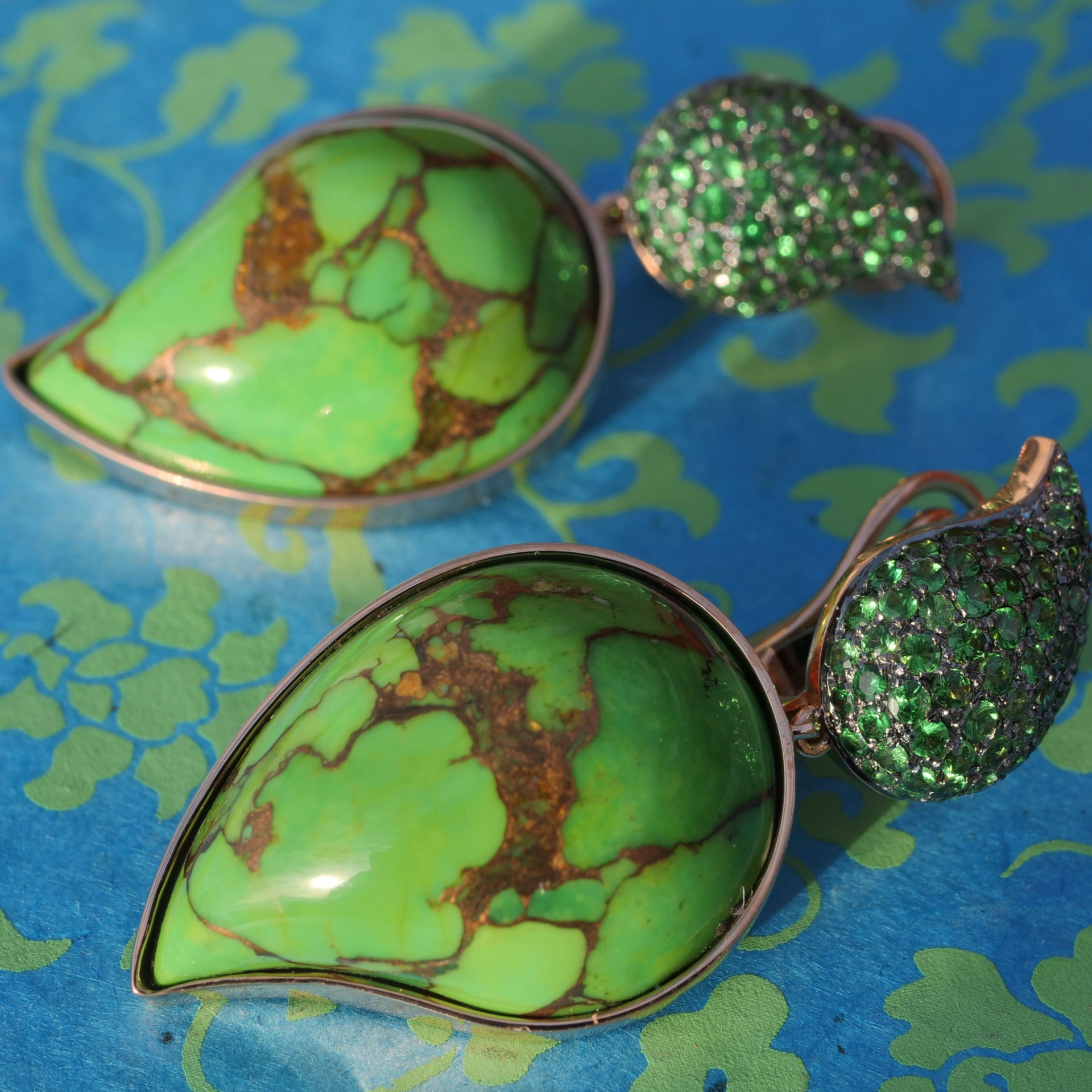 Cooper Turquoise Tsavorith Earring 18 kt Rosegold...Paradies Colors