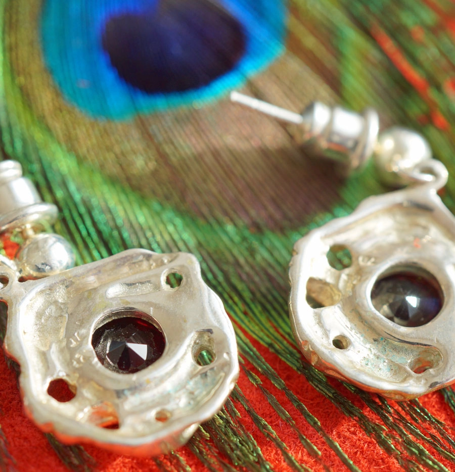 Granat Rochenleder Set in 925er Silber Ring und  Armreif Handarbeit massiv