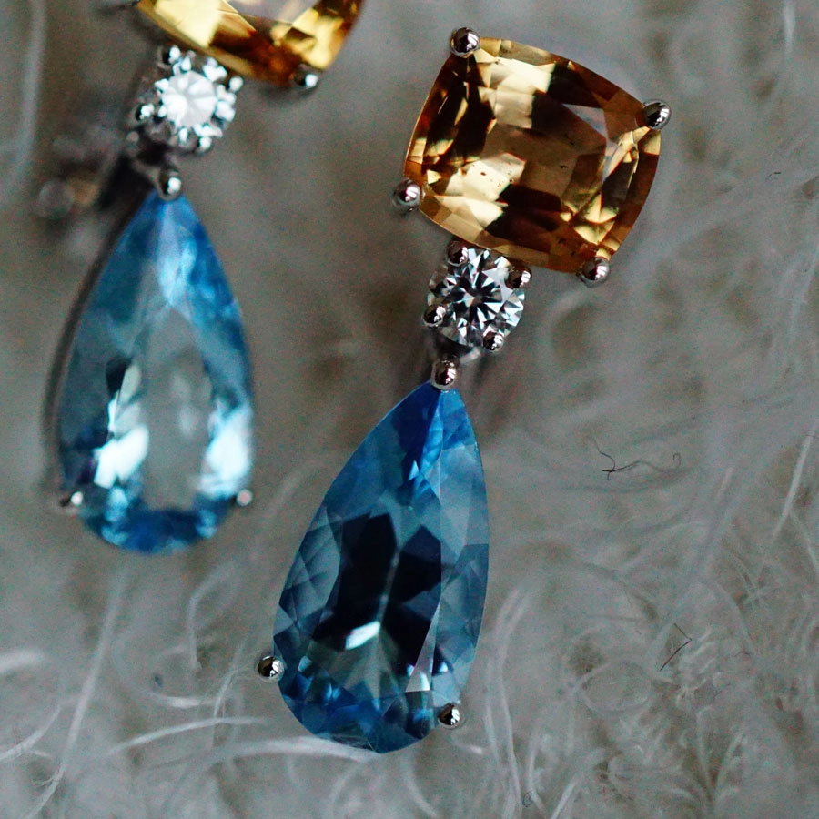 Imperial Topaz Aquamarine Earrings 18 kt White Gold Swedish Colors