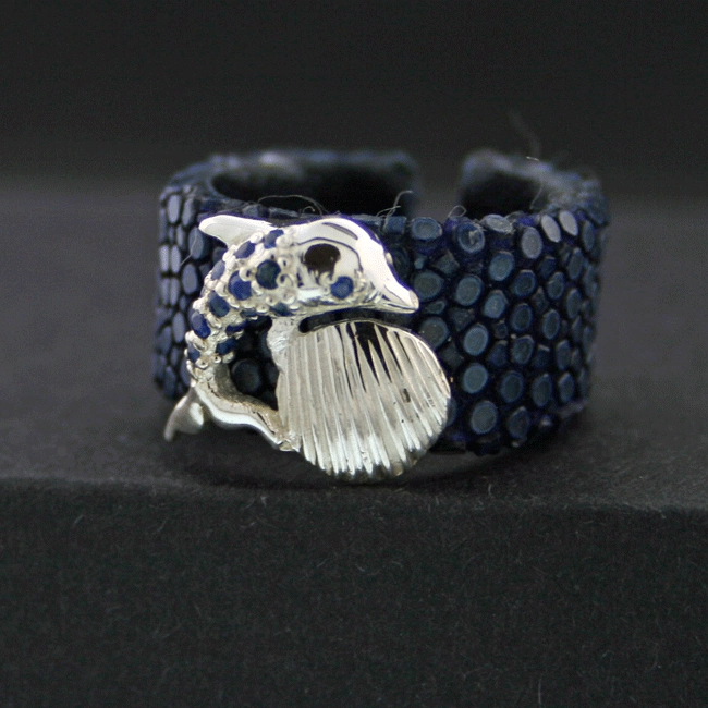 Saphir-Rochenhaut-Ring, 925/-Silber