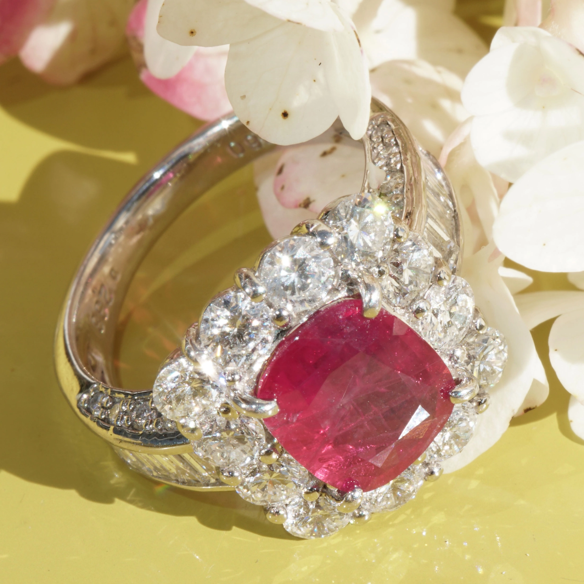 Unheated Burma Ruby Brilliant Ring 2.60 ct 2.38 ct Myanmar 950 platinum GRS certificate