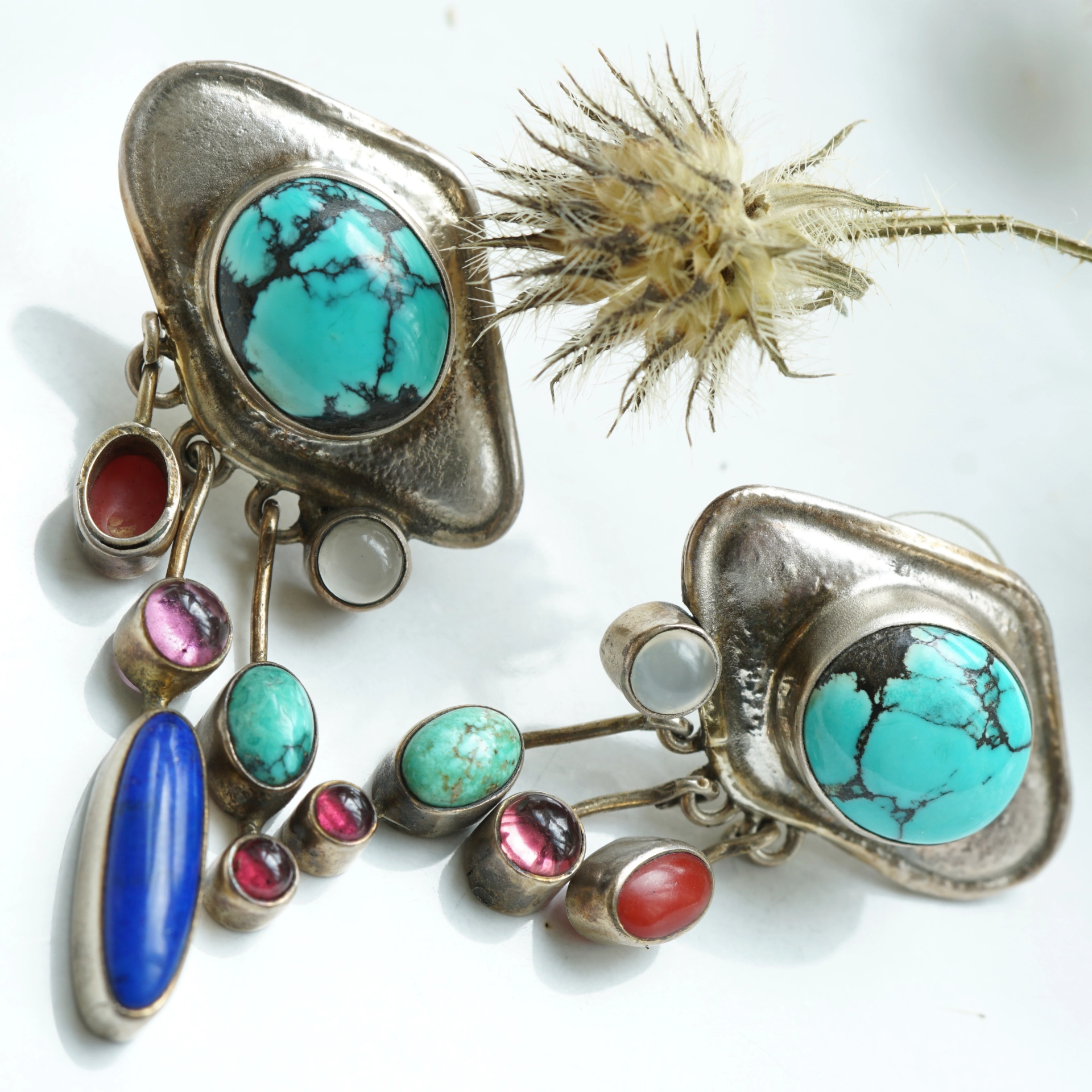 Turquoise Gem Ear Studs Silver.....indian Summertime...