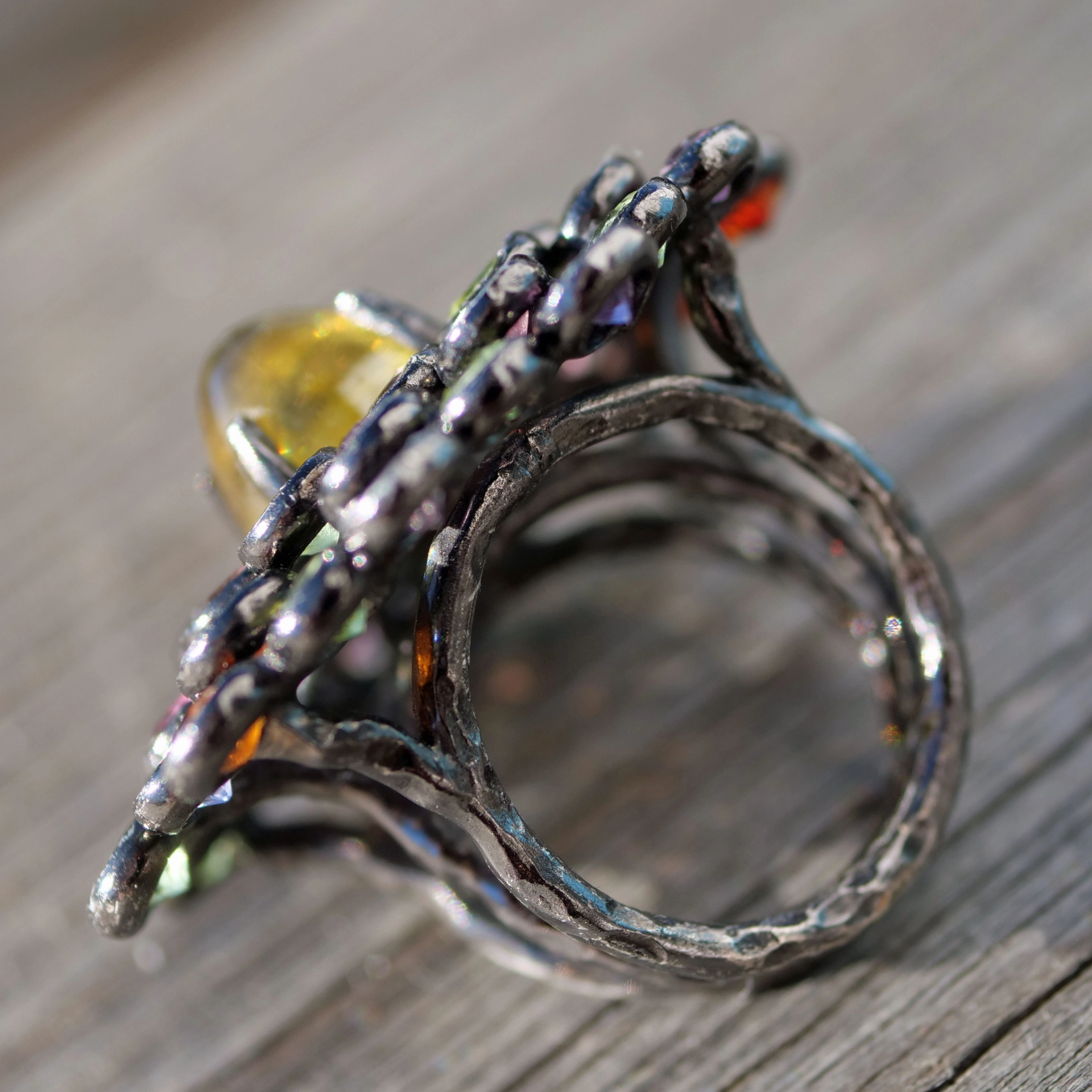 Spinel Ring in amazing Colors...total 35 carat...Silver handcrafted Ring