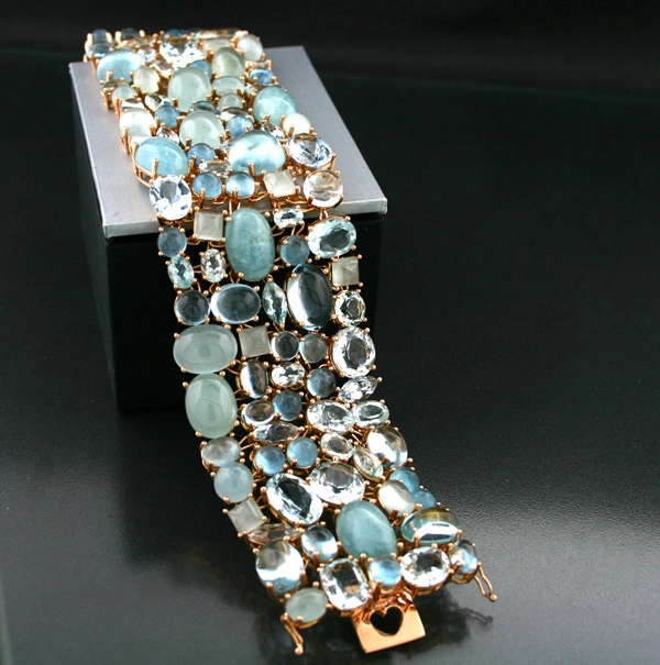 Aquamarin-Topas-Armband, 750/-RG.