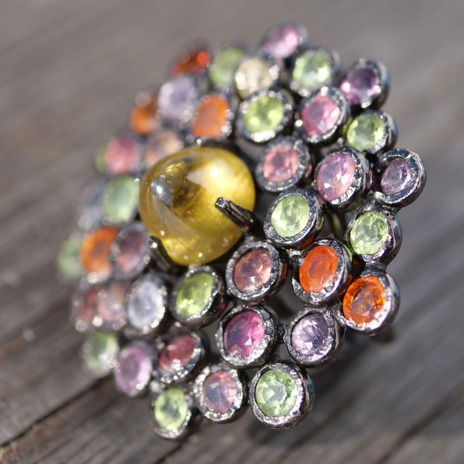 Spinel Ring in amazing Colors...total 35 carat...Silver handcrafted Ring