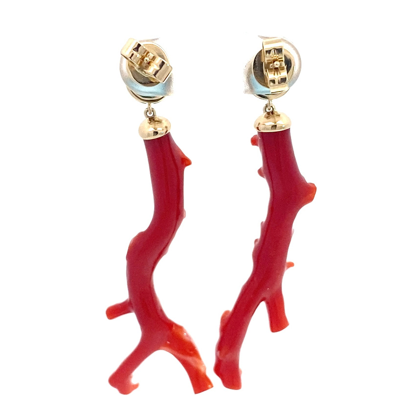 Coral Branch Blue Zircon Earrings 585 Yellow Gold... Immerse yourself in the world of the seas 2.35 ct 20 ct