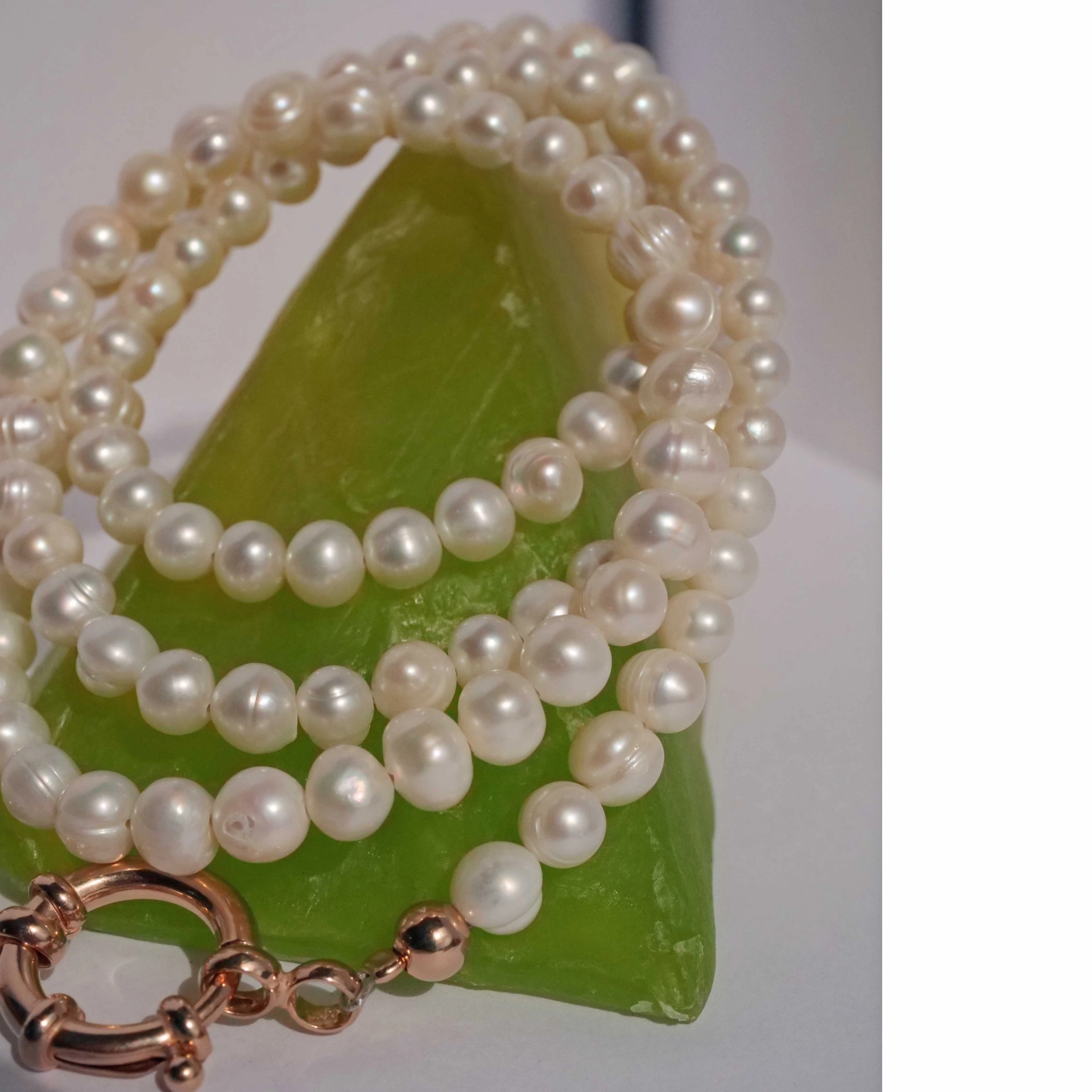 Original Chilango Pearl Necklace with white 7 mm cultured Pearls in 85 cm rosegold plated