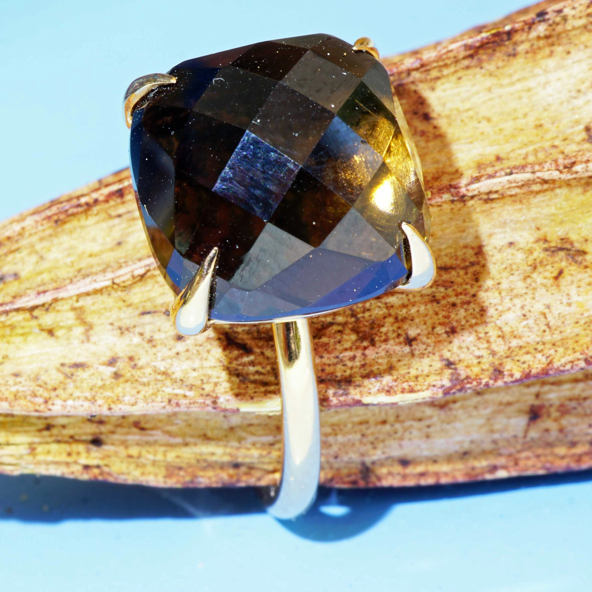 Smoky Quartz Ring 12x12 mm 18kt Rosegold..perfect Combination Ring